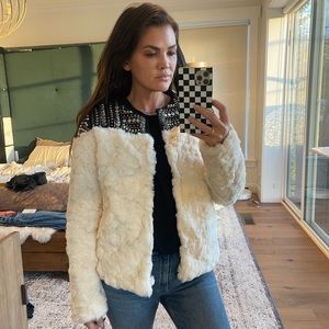 embellished faux fur jacket